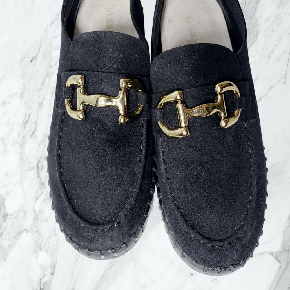 Ilse Jacobsen Black Suede Gold Link Loafers Quiet Luxury Old Money Preppy 41 - Picture 3 of 10